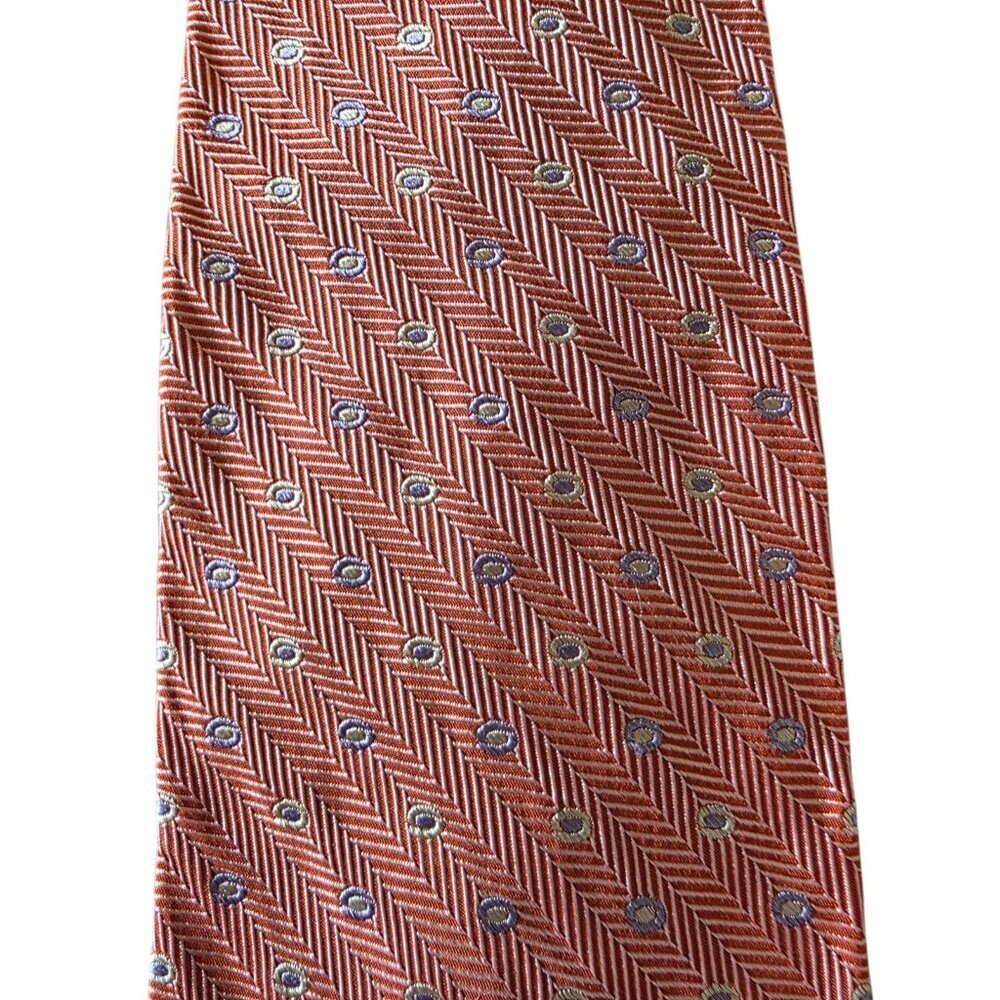 Kings Wharfe Vintage Silk Tie USA Made Coral Pink Herringbone Preppy Geometric - Picture 13 of 16